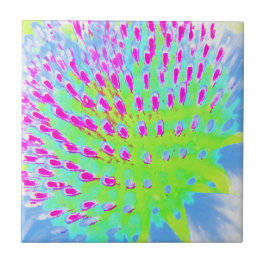 ライムグリーンと紫の抽象芸術円錐花 タイル