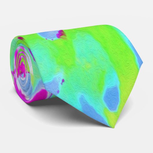 ライムグリーンと紫の抽象芸術円錐花 ネクタイ (ロール)