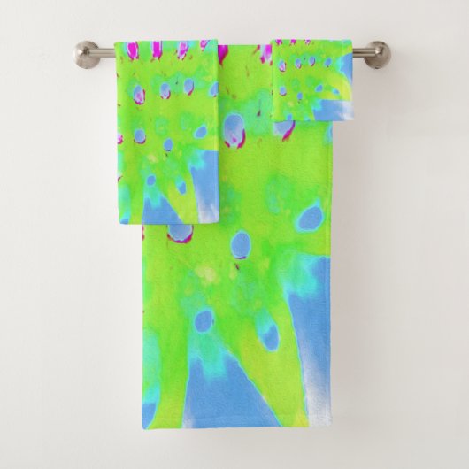ライムグリーンと紫の抽象芸術円錐花 バスタオルセット (インサイチュ)