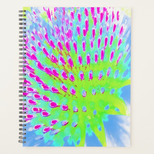 ライムグリーンと紫の抽象芸術円錐花 プランナー手帳 (正面)