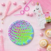 ライムグリーンと紫の抽象芸術円錐花 ペーパープレート (パーティー)