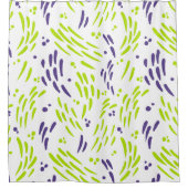 ライムグリーンと紫の流れ シャワーカーテン (正面)