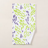 ライムグリーンと紫の流れ バスタオルセット (ハンドタオル)