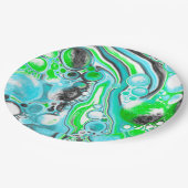 ライムグリーンと青の大理石のような渦巻き状の泡 ペーパープレート (アングル)