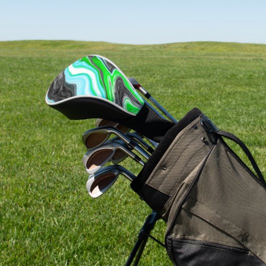 ライムグリーンと青の大理石のような渦巻き ゴルフヘッドカバー (インサイチュ)