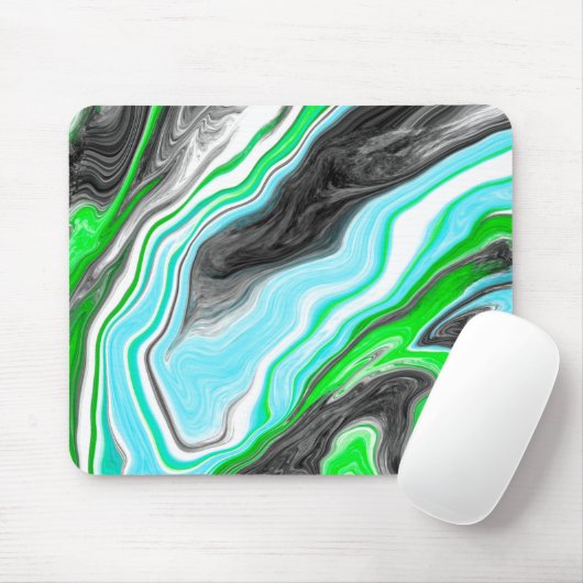 ライムグリーンと青の大理石のような渦巻き マウスパッド (マウス)