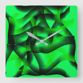 ライムグリーンと黒い波紋に影が付いているか？ スクエア壁時計