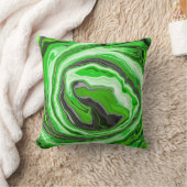 ライムグリーンと黒の大理石のような渦巻き流体アート クッション (ブランケット)