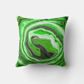 ライムグリーンと黒の大理石のような渦巻き流体アート クッション (裏面)