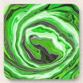 ライムグリーンと黒の大理石のような渦巻き流体アート コースター