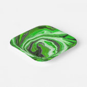 ライムグリーンと黒の大理石のような渦巻き流体アート ペーパープレート (傾斜あり)