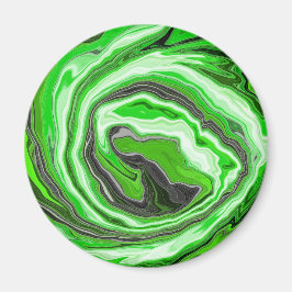ライムグリーンと黒の大理石のような渦巻き流体アート マグネット