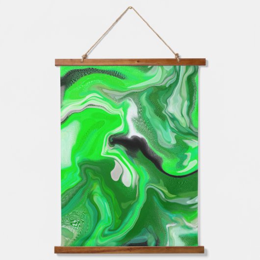 ライムグリーンと黒の大理石の流体アート 吊り下げ型タペストリー (正面2)