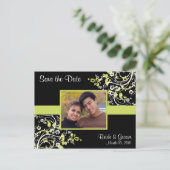 ライムグリーンと黒の日付を保存フォトポストカード 案内ポストカード (スタンド正面)