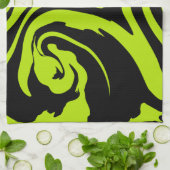 ライムグリーンと黒レトロ大理石旋回 キッチンタオル (折り畳み)