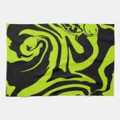 ライムグリーンと黒レトロ大理石旋回 キッチンタオル (横)