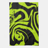 ライムグリーンと黒レトロ大理石旋回 キッチンタオル (縦)
