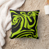 ライムグリーンと黒レトロ大理石旋回 クッション (ブランケット)