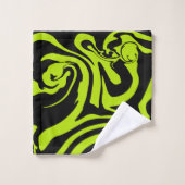 ライムグリーンと黒レトロ大理石旋回 バスタオルセット (ウォッシュタオル)