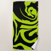 ライムグリーンと黒レトロ大理石旋回 ビーチタオル (正面)