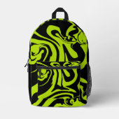 ライムグリーンと黒レトロ大理石旋回 プリントバックパック (正面)