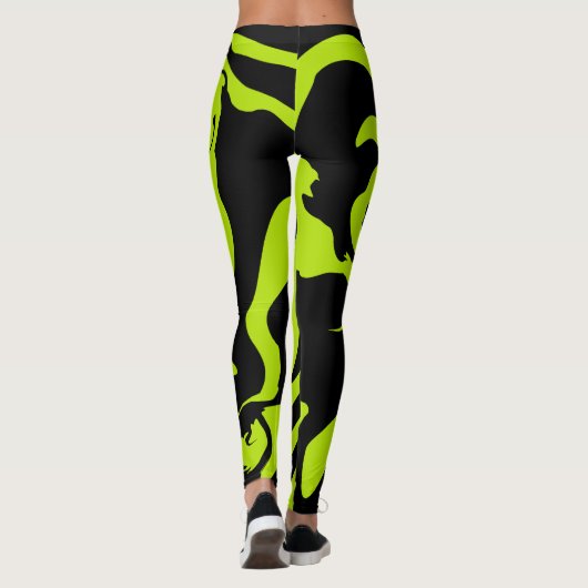 ライムグリーンと黒レトロ大理石旋回 レギンス (裏面)