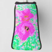 ライムグリーンにホットピンク熱狂するの梅ハイビスカス2つ ゴルフヘッドカバー (回転90)