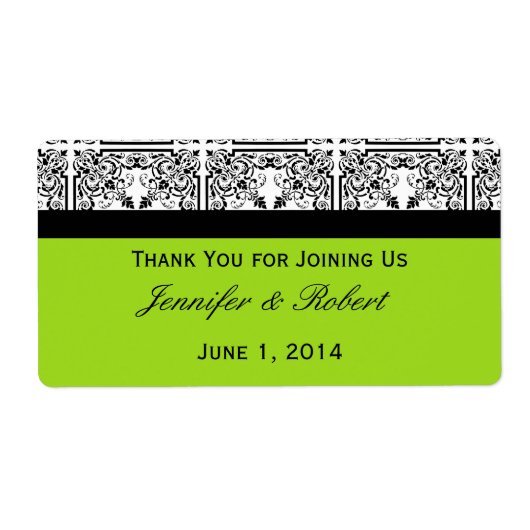 ライムグリーンのウォーターボトルラベルにダマスクの喜び ラベル (正面)