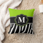 ライムグリーンのシマウマのプリントのモノグラムの枕 クッション (ブランケット)