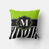 ライムグリーンのシマウマのプリントのモノグラムの枕 クッション (裏面)