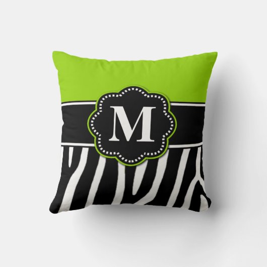 ライムグリーンのシマウマのプリントのモノグラムの枕 クッション (裏面)
