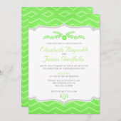 ライムグリーンのジグザグの結婚式招待状 招待状 (正面/裏面)