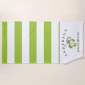 ライムグリーンのストライプのパーソナライズなビーチハウス ビーチタオル (正面)