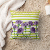 ライムグリーンのストライプの紫色のカーネーションの金ゴールドの紙吹雪 クッション (ブランケット)