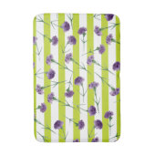 ライムグリーンのストライプの紫色のカーネーションパターン バスマット (正面縦)