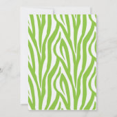 ライムグリーンのゼブラの口ひげの誕生日パーティーの招待状です。 招待状 (裏面)