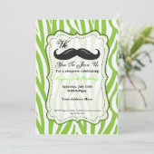 ライムグリーンのゼブラの口ひげの誕生日パーティー招待状 招待状 (スタンド正面)