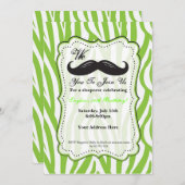 ライムグリーンのゼブラの口ひげの誕生日パーティー招待状 招待状 (正面/裏面)