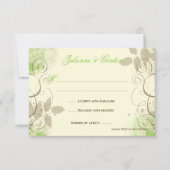 ライムグリーンのタンのグランジな渦巻の葉の応答カード 出欠カード (正面)