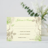 ライムグリーンのタンのグランジな渦巻の葉の応答カード 出欠カード (スタンド正面)