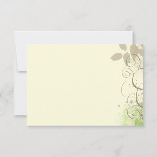 ライムグリーンのタンのグランジな渦巻の葉の応答カード 出欠カード (裏面)