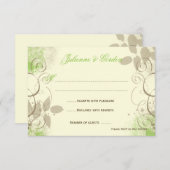 ライムグリーンのタンのグランジな渦巻の葉の応答カード 出欠カード (正面/裏面)