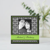 ライムグリーンのダマスク結婚式婚約発表 案内状 (スタンド正面)