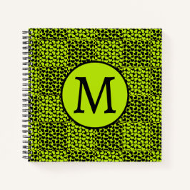 ライムグリーンのチェッカーボードハートパターン ノートブック