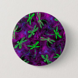 ライムグリーンのトンボたち - ホットピンクとパープル 缶バッジ