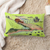 ライムグリーンのドードルスケッチアートのウェールズの田舎 ランバークッション (ブランケット)
