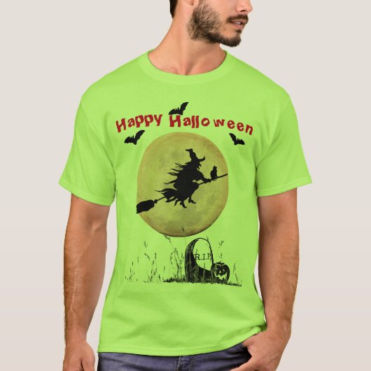 ライムグリーンのハロウィン魔女 Tシャツ (正面)