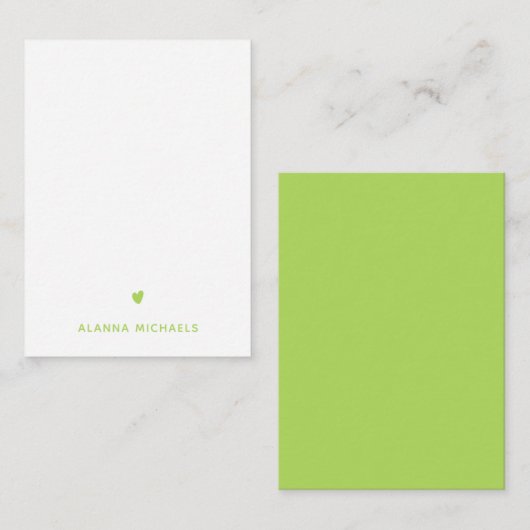 ライムグリーンのハートと名前 ノートカード (正面/裏面)
