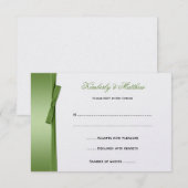 ライムグリーンのフェイクリボンと蝶結びの招待状 出欠カード (正面/裏面)