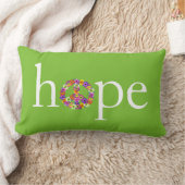 ライムグリーンのホープ&ピースサインフローラ ランバークッション (ブランケット)
